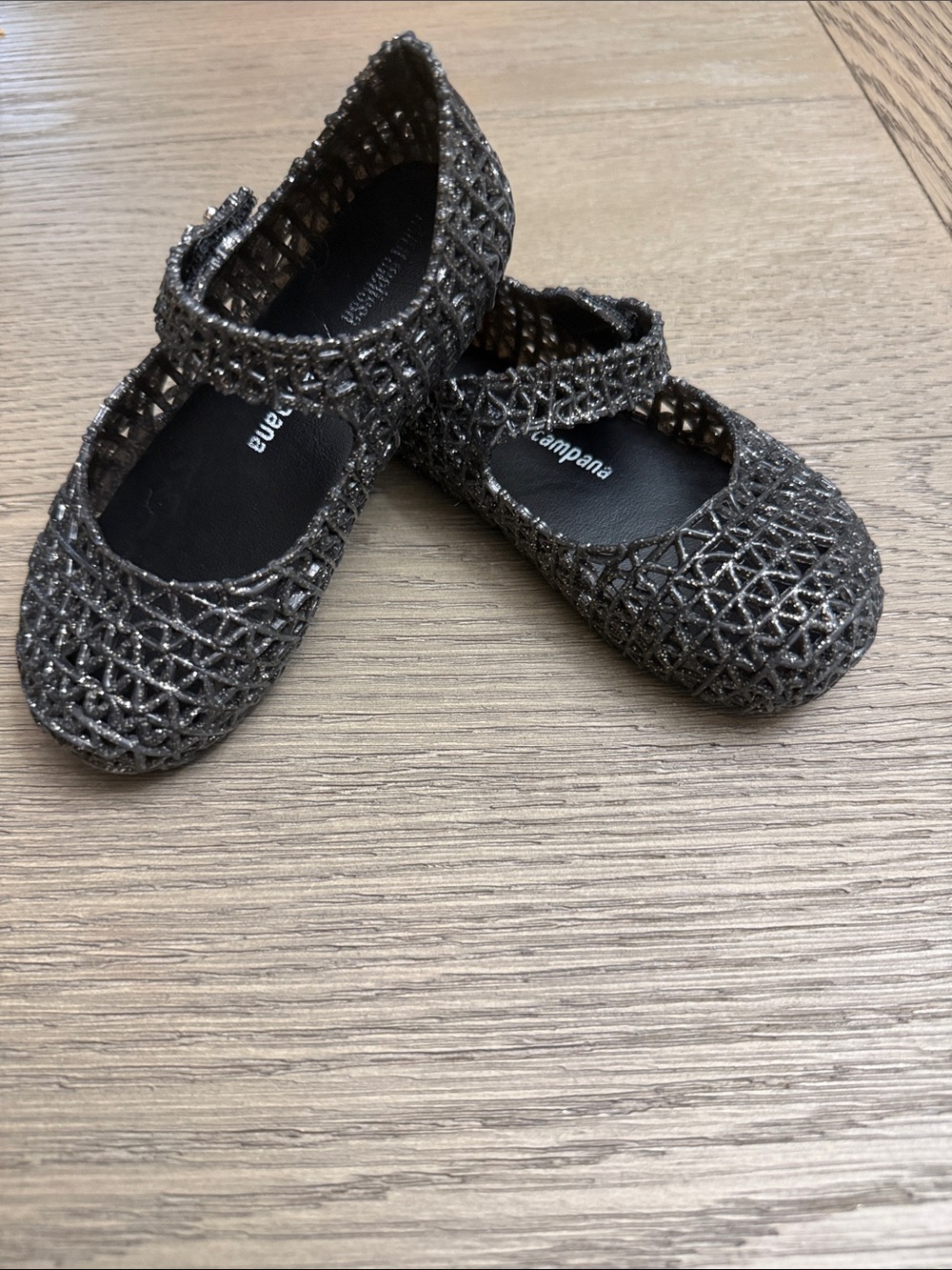 Mini Melissa Glitter Woven Mary Jane Kids Shoes - Silver